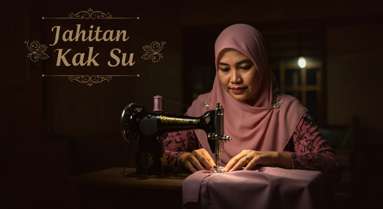 Poster AI iklan perkhidmatan Jahitan Kak Su
