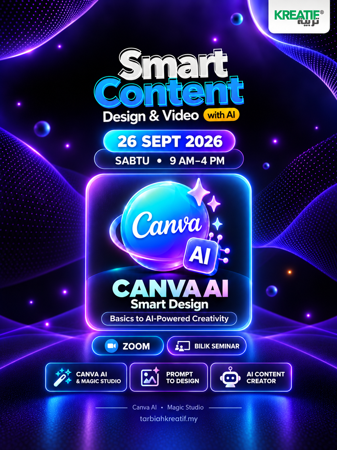 Poster bengkel Canva Boost AI pada 26 September 2026