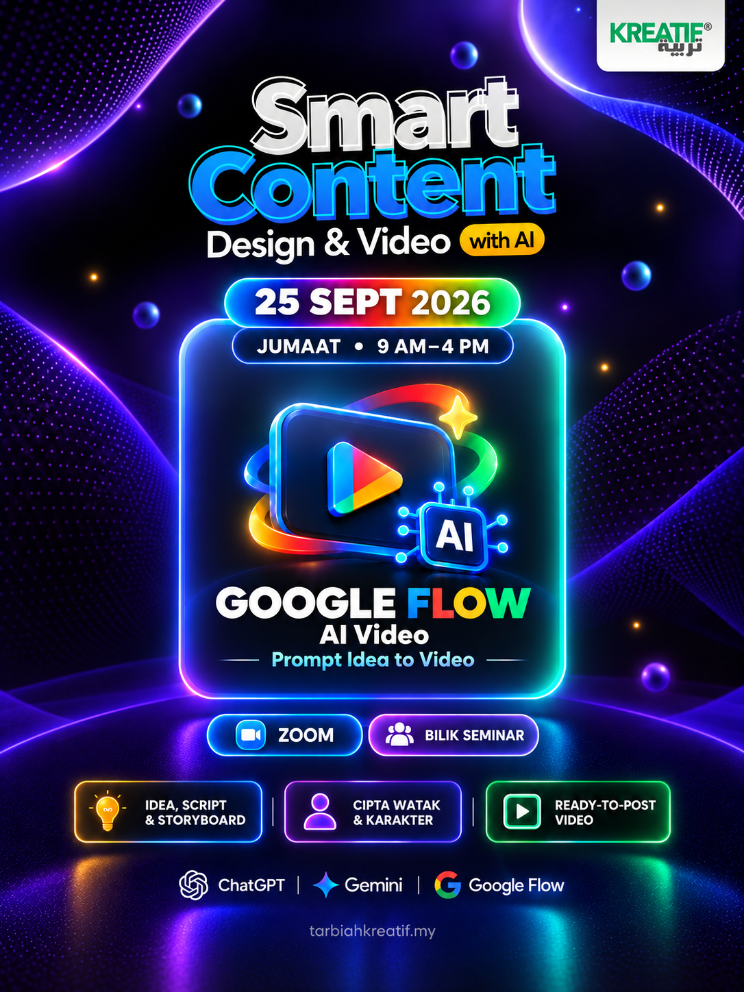 Poster bengkel Google Flow AI pada 25 September 2026
